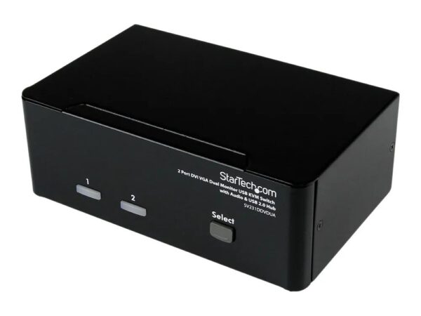 0065030835725-1 StarTech.com Dual DVI VGA 2 Port Monitor Audio Switch 2 – fach KVM Umschalter USB 2.0 1920x1200 – 2 x USB 2.0 4 x DVI – I 4 x Klinke (Buchse)