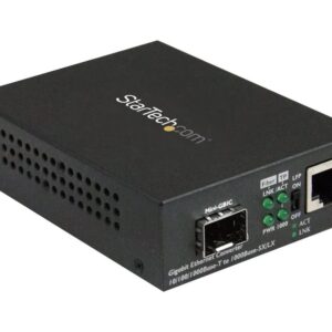 StarTech.com Gigabit Ethernet LWL / Glasfaser Medienkonverter mit SFP – 1000 Mbit/s Multimode Gigabit Ethernet Medienkonverter – Medienkonverter – 1GbE – 10Base – T, 1000Base – LX, 1000Base – SX, 100Base – TX, 1000Base – T – RJ – 45 / SFP (mini – GBIC)