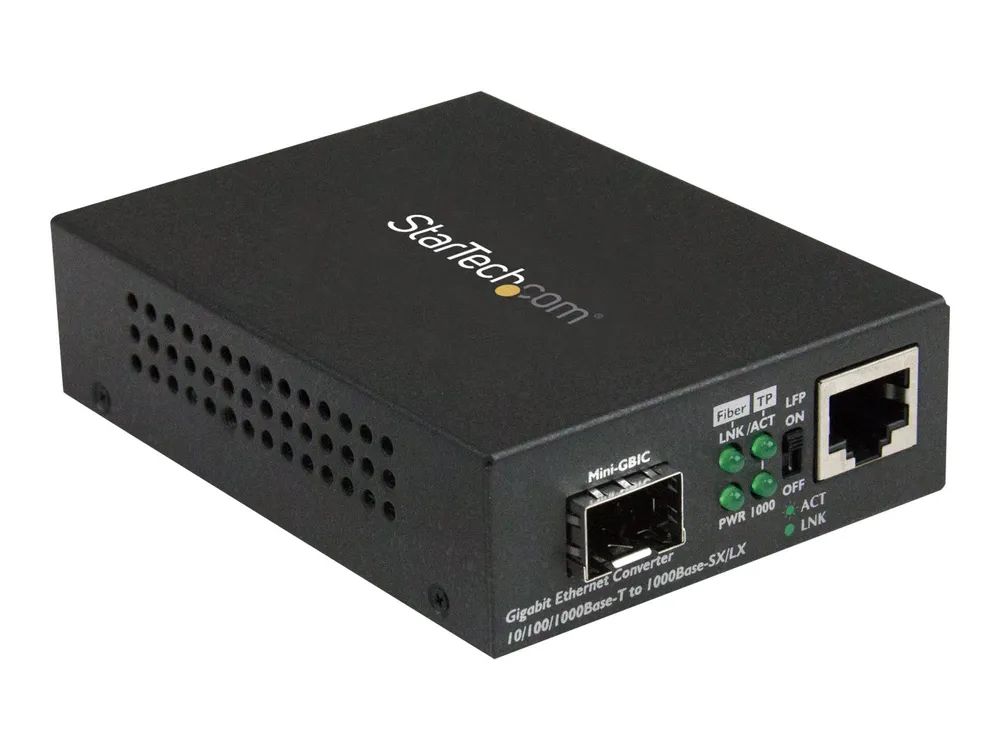 StarTech.com Gigabit Ethernet LWL / Glasfaser Medienkonverter mit SFP – 1000 Mbit/s Multimode Gigabit Ethernet Medienkonverter – Medienkonverter – 1GbE – 10Base – T, 1000Base – LX, 1000Base – SX, 100Base – TX, 1000Base – T – RJ – 45 / SFP (mini – GBIC)