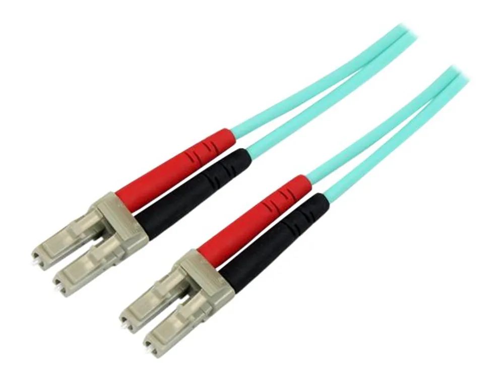 StarTech.com Aqua OM4 Duplex Multimode Fiber – 3m/ 9 ft – 100 Gb – 50/125 – OM4 Fiber – LC to LC Fiber Patch Cable (450FBLCLC3)