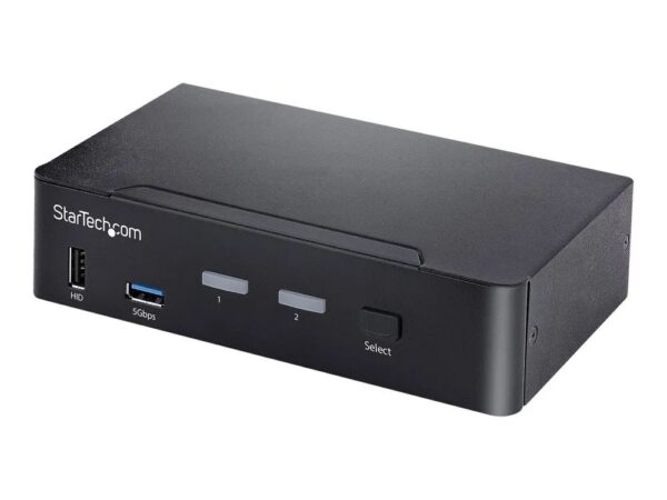 0065030872201-1 StarTech.com USB C KVM Switch, 2 Port DisplayPort KVM w/ 4K 60Hz UHD HDR Video, 3.5mm Audio, USB Type C KVM Switch, 4x USB HID and 2x USB A 3.2 Gen 1 5Gbps Hub, Thunderbolt 3/4 Compatible – Hot Key Switching (SV231DPUCA)