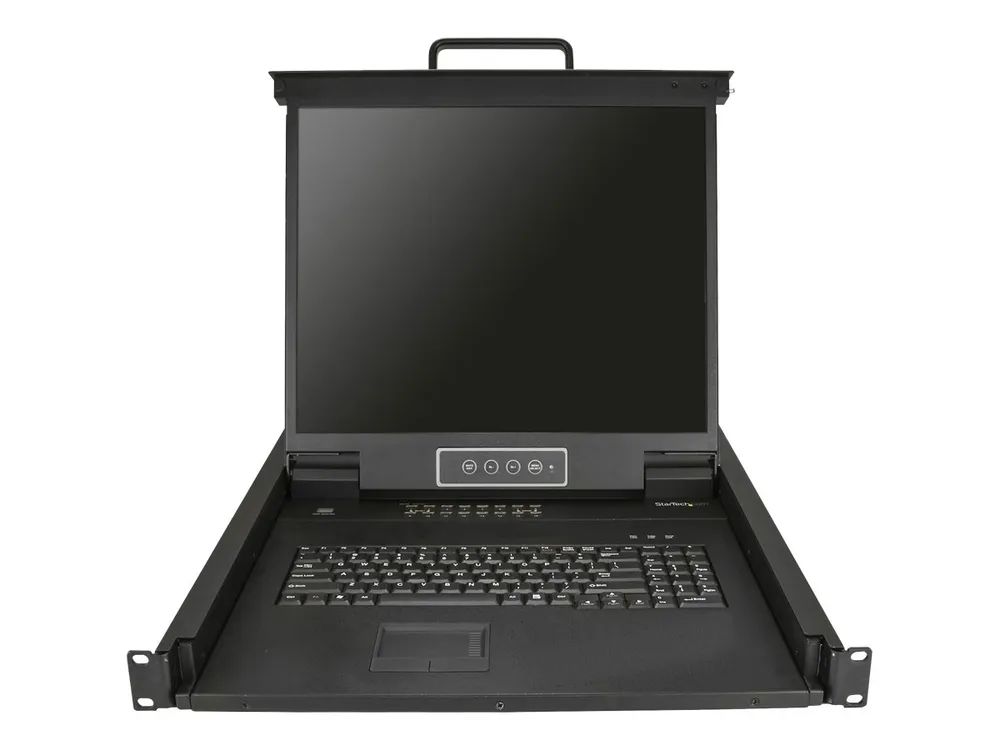 StarTech.com 16 Port Rack KVM Konsole mit 1, 8 m Kabeln – US Tastatur(QWERTY), integrierter KVM Switch mit 19″ LCD Monitor – 1HE LCD KVM Konsole – OSD KVM – 50.000 MTBF – USB + VGA(RKCONS1916K) – KVM – Konsole mit KVM – Switch – 16 Anschlüsse – PS/2, USB