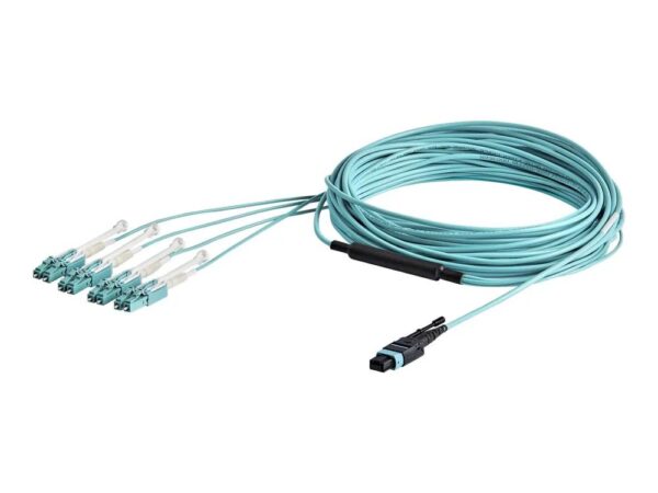 StarTech.com MTP to LC Breakout Cable – 30 ft / 10m – OM3 Multimode – 40Gb – Pull Tab – Plenum – MPO / MTP Connector – Fiber Optic Cable (MPO8LCPL10M)