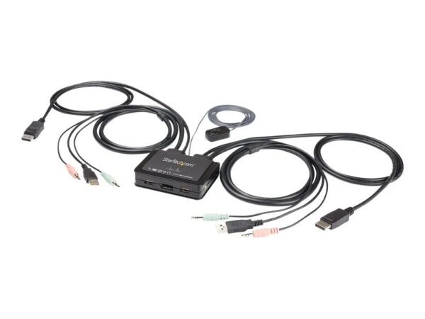 0065030882156-1 StarTech.com 2 – Port USB DisplayPort KVM Switch – 4K 60 Hz – UHD DP 1.2 USB – KVM Umschalter mit 1, 2 m Kabel & Audio – Bus – powered & remote switching – OS unabhängig – MacBook ThinkPad (SV211DPUA4K)