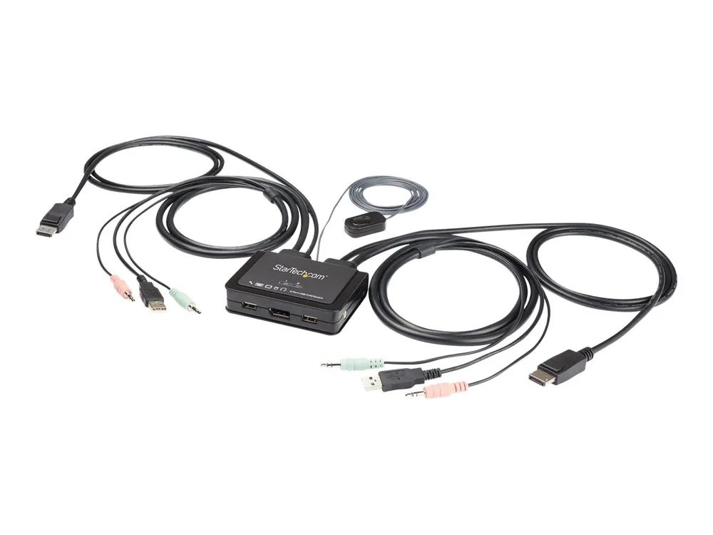 StarTech.com 2 – Port USB DisplayPort KVM Switch – 4K 60 Hz – UHD DP 1.2 USB – KVM Umschalter mit 1, 2 m Kabel & Audio – Bus – powered & remote switching – OS unabhängig – MacBook ThinkPad (SV211DPUA4K)