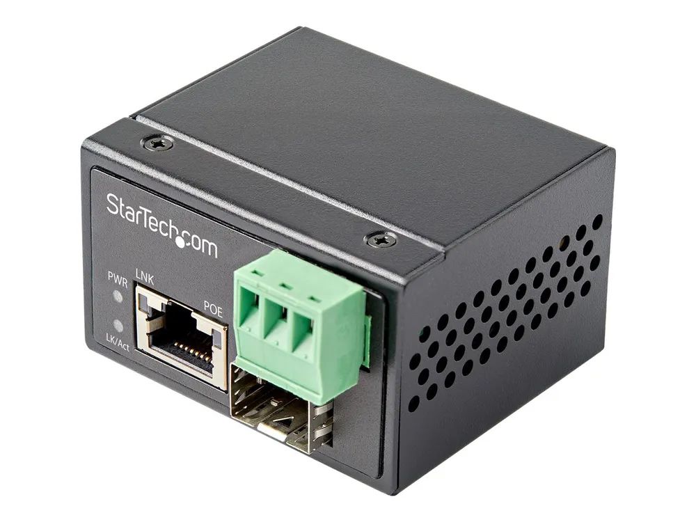 StarTech.com PoE + Industrial Media Converter 30W – Medienkonverter LWL Kupfer – Singlemode – /Multimode Glasfaser auf Kupfer Gigabit Ethernet – Mini/Kompaktgröße – IP – 30/ – 40&degC bis 75&degC (IMC1GSFP30W)