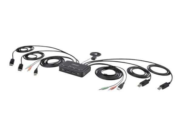 0065030899215-1 StarTech.com 2 – Port Dual – Monitor DisplayPort Cable KVM Switch, 4K 60Hz, Compact KVM with 5ft/1.5m USB – A/DisplayPort/Audio Integrated Cables, Bus Powered – Remote Push Button/Hotkey Switching (C2 – DD46 – UA2 – CBL – KVM)