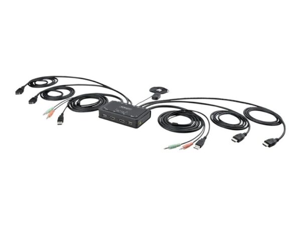 0065030899222-1 StarTech.com 2 – Port Dual – Monitor HDMI Cable KVM Switch, 4K 60Hz, Compact KVM with 5ft/1.5m USB – A/HDMI/Audio Integrated Cables, Bus Powered – Remote Push Button/Hotkey Switching (C2 – DH46 – UA2 – CBL – KVM)