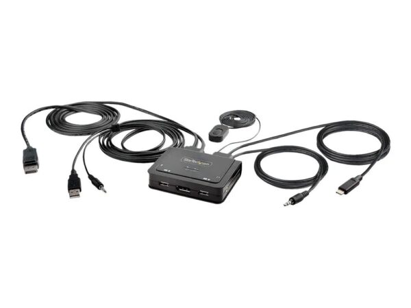 StarTech.com 2 – Port Hybrid USB – C DisplayPort Cable KVM Switch, 4K 60Hz, Compact KVM with 6ft/1.8m USB – A/DisplayPort/Audio & 4ft/1.2m USB – C Integrated Host Cables, Bus Powered – Remote Push Button/Hotkey Switching (C2 – D46 – UAC – CBL – KVM)