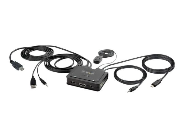 StarTech.com 2 – Port Hybrid USB – C HDMI Cable KVM Switch, 4K 60Hz, Compact KVM with 6ft/1.8m USB – A/HDMI/Audio & 4ft/1.2m USB – C Integrated Host Cables, Bus Powered – Remote Push Button/Hotkey Switching (C2 – H46 – UAC – CBL – KVM)