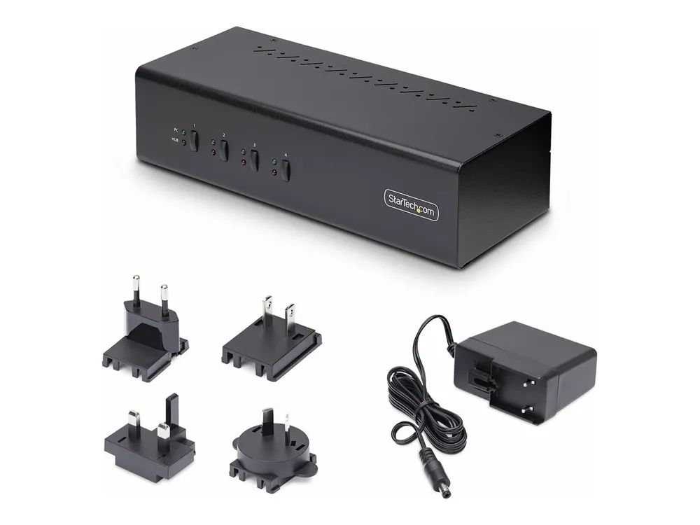 StarTech.com 4 – Port Dual – Monitor DisplayPort KVM Switch, 4K 60Hz, 2x USB 5Gbps Hub Ports, 2x USB 2.0 HID Ports, Hotkey and Push – Button Switching, TAA Compliant – 3.5mm Audio, HDCP (P4DD46A2 – KVM – SWITCH)