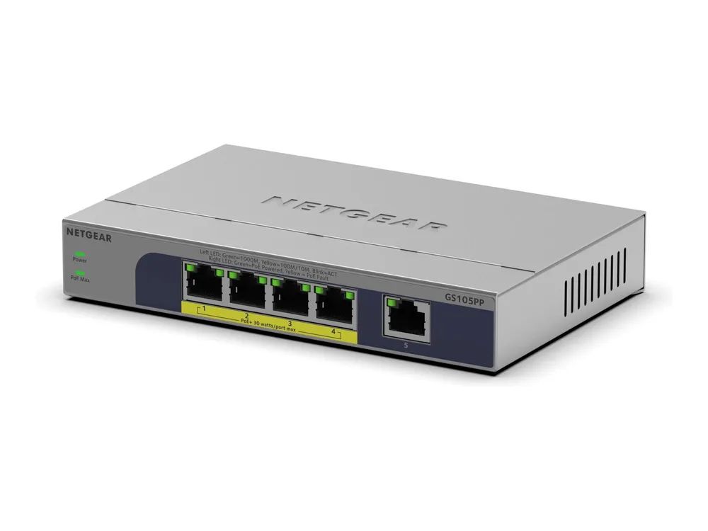 Netgear 5PT GB Unmanaged SWCH W/PoE+GS105PP – Switch – 1 Gbps