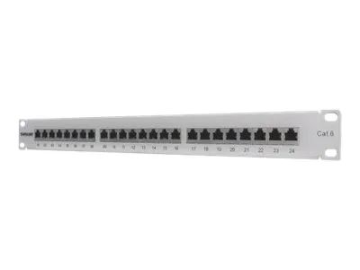 Intellinet 24 – Port Cat6 Patchpanel, geschirmt, FTP, 1 HE, klemmleisten mit 90 Grad abgewinkelten Kabeleinführungen – Patch Panel – CAT 6 – FTP – RJ – 45 X 24 – Grau – 1U – 48.3 cm (19″)
