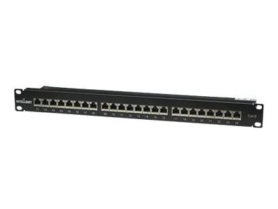 Intellinet 24 – Port Cat6 Patchpanel, geschirmt, 24 Ports, FTP, 1 HE, klemmleisten mit 90 Grad abgewinkelten Kabeleinführungen, schwarz – Patch Panel – CAT 6 – FTP – RJ – 45 X 24 – Schwarz – 1U – 48.3 cm (19″)