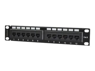 Intellinet 10″ 12 – Port Cat6 Patchpanel, UTP, 10″, 1 HE, schwarz – Patch Panel – Rack montierbar – CAT 6 – UTP – RJ – 45 X 12 – Schwarz, RAL 9005 – 1U – 25.4 cm (10″)