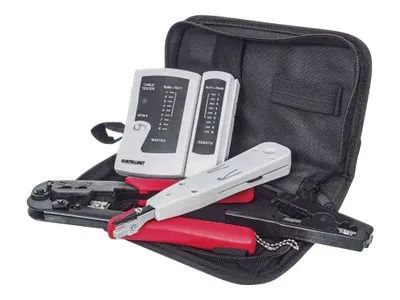 Intellinet 4 – teiliges Werkzeugset für Netzwerke, 4 – teiliges Netzwerk – Kit bestehend aus LAN – Tester, LSA – Auflegewerkzeug, crimpzange und Abisolierwerkzeug