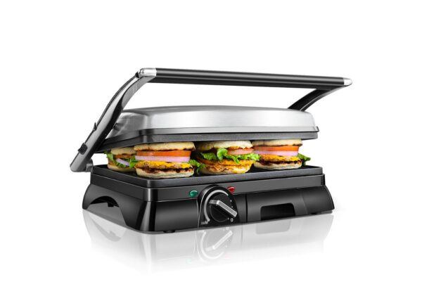 Aigostar Paninigrill Kontaktgrill XXL, Sandwichmaker und Panini Grill, Temperaturkontrolle, 2000,00 W, Antihaftbeschichtung, 180° klappbar, Fettauffangschale, 190–230 °C