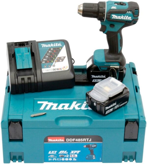 Makita Akku-Bohrschrauber DDF485RTJ, max. 1900 U/min, inkl. 2 Akkus 18V/5Ah, Ladegerät und Koffer Makita Akku-Bohrschrauber DDF485RTJ, max. 1900 U/min, inkl. 2 Akkus 18V/5Ah, Ladegerät und Koffer