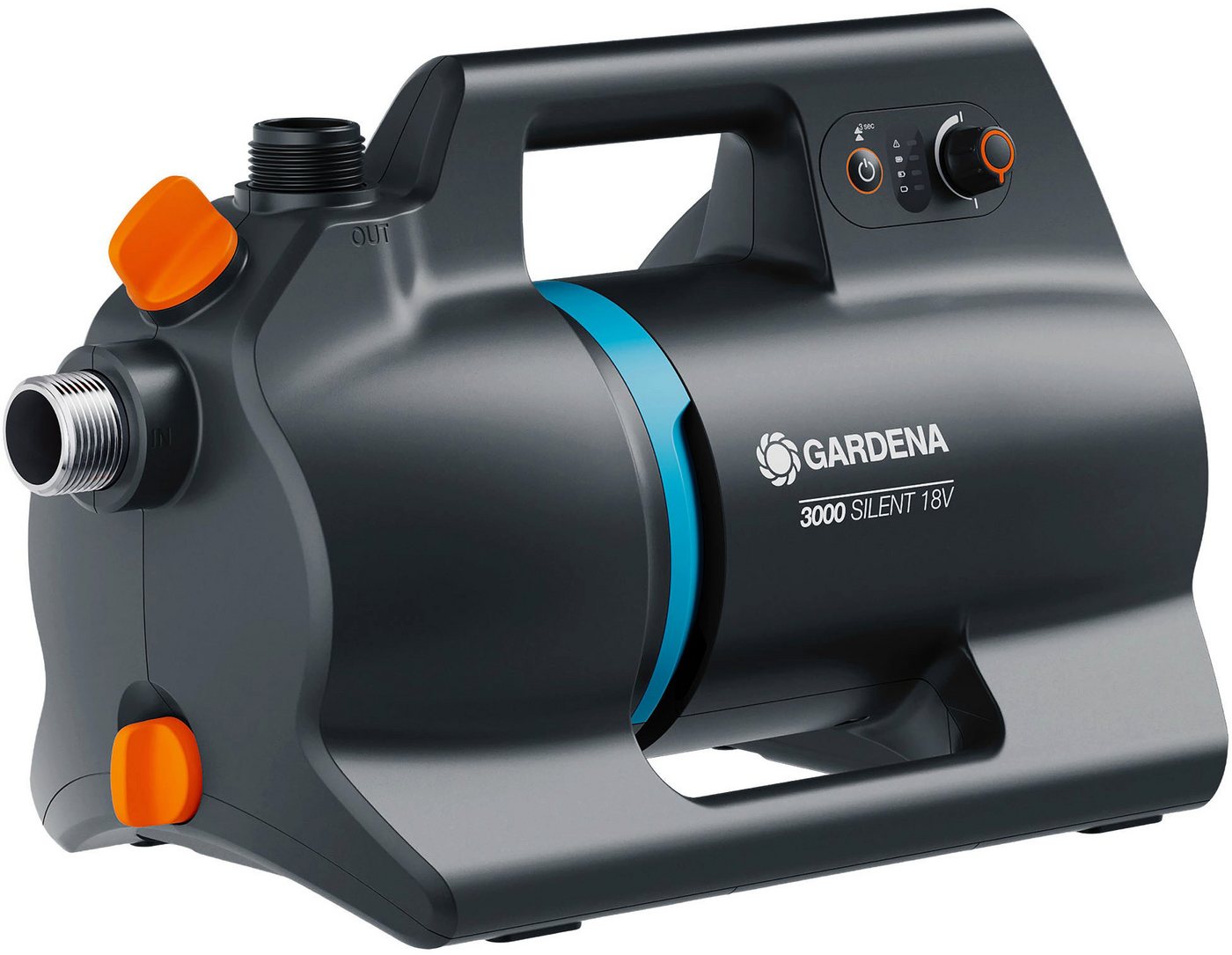 GARDENA Akku-Gartenpumpe 3000 Silent 18V P4A Ready-To-Use Set, 1,6 m 180W, 3 bar, Inkl. Akku und Ladegerät