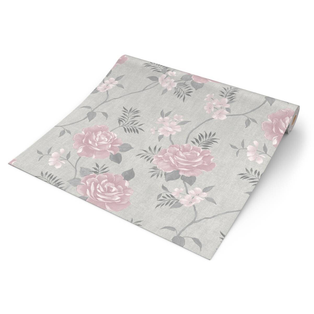 Papiertapete
Blumenranke hellgrau dunkelgrau rosa B/L: ca. 53×1005 cm