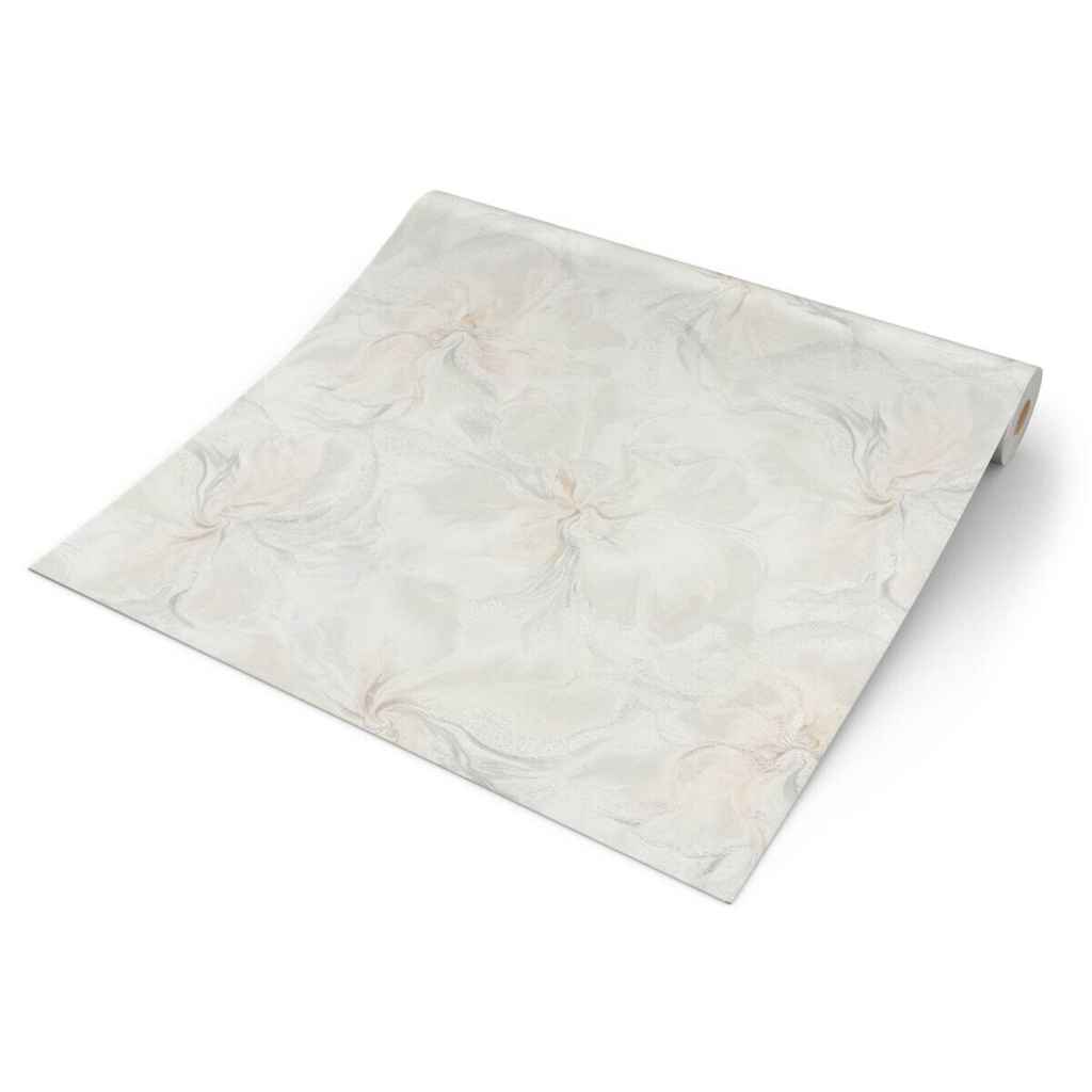 POCO Vliestapete Blätter weiß beige grau B/L: ca. 53x1005 cm glitzernd