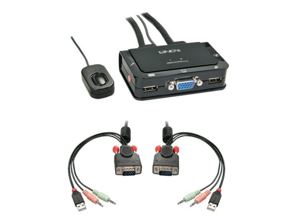 4002888423427-1 Lindy VGA KVM Switch Compact USB 2.0 Audio 2 Port