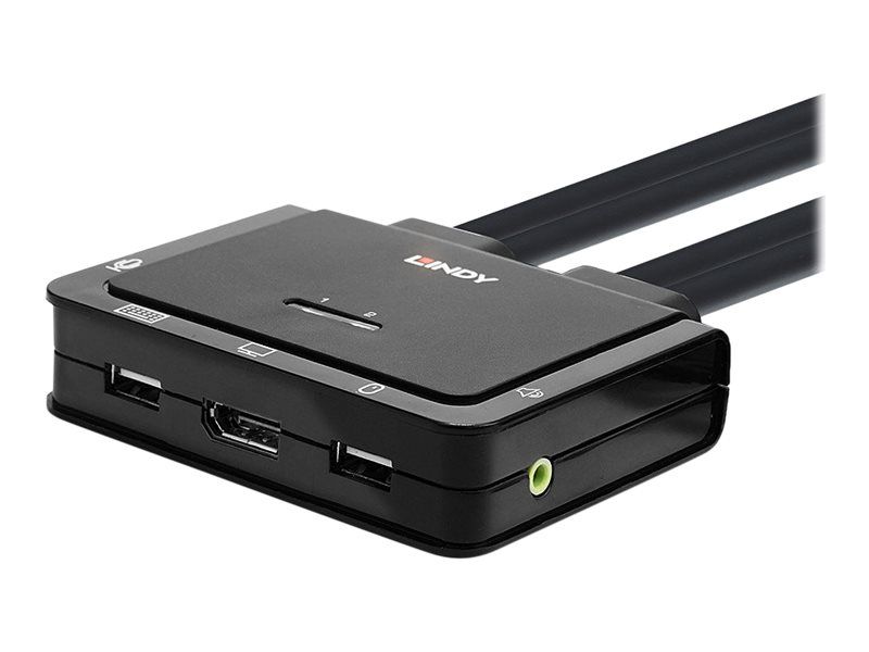 Lindy 2 Port DisplayPort 1.2, USB Type C, USB 2.0 & Audio Cable KVM Switch