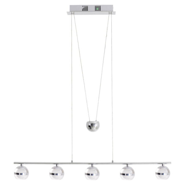 Näve Leuchten Pendelleuchte NV7052342
Chrom Metall Glas B/H/T: ca. 7x150x90 cm 5 Brennstellen