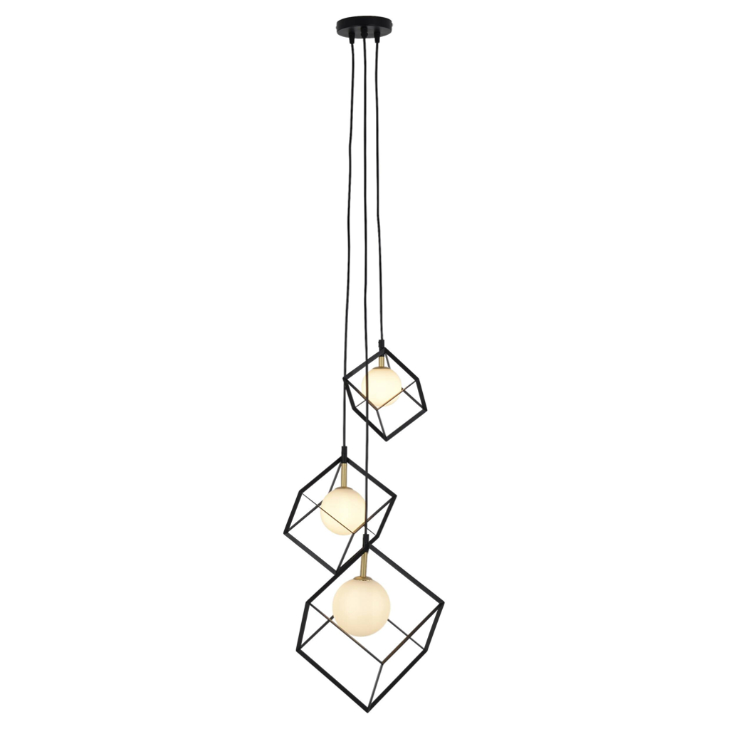 Näve Leuchten Pendelleuchte 7083022
schwarz Metall Glas B/H/T: ca. 40x147x40 cm G9 3 Brennstellen