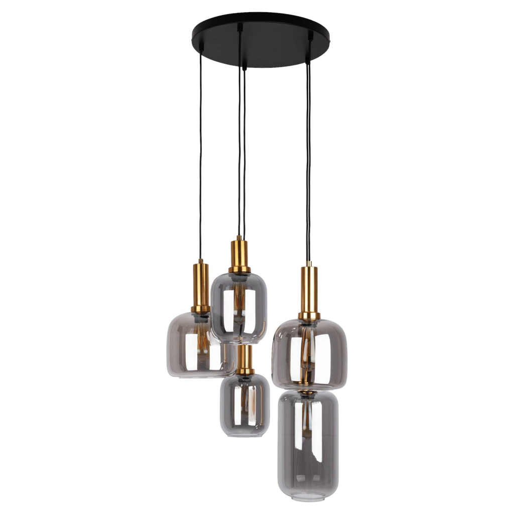 Näve Leuchten Pendelleuchte 7095822
schwarz Metall Glas T/D: ca. 150×55 cm E27 5 Brennstellen