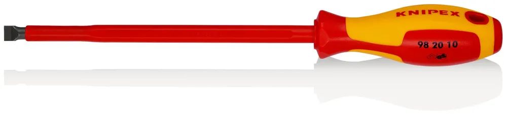 KNIPEX Schraubendreher für Schlitzschrauben isolierender Mehrkomponenten – Griff, VDE – geprüft brüniert 320 mm
