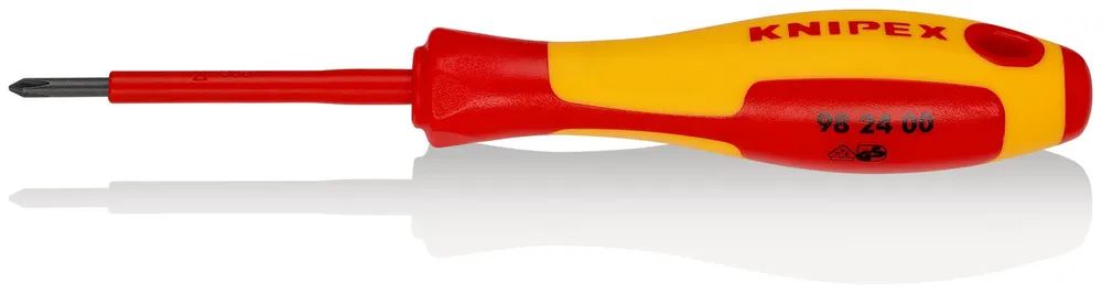 KNIPEX Schraubendreher für Kreuzschlitzschrauben Phillips® isolierender Mehrkomponenten – Griff, VDE – geprüft brüniert 162 mm