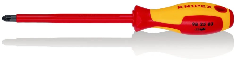 KNIPEX Schraubendreher für Kreuzschlitzschrauben Pozidriv® isolierender Mehrkomponenten – Griff, VDE – geprüft brüniert 270 mm