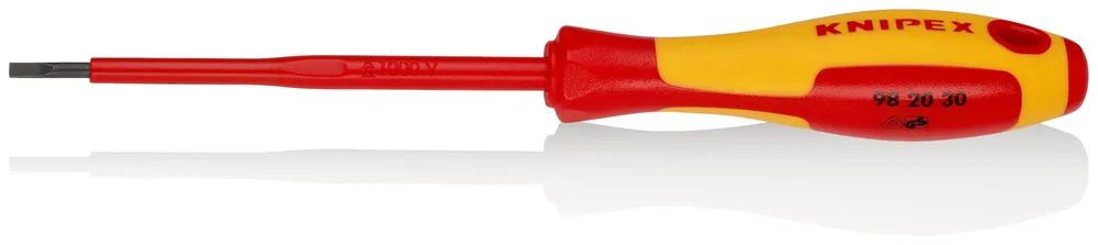 KNIPEX Schraubendreher für Schlitzschrauben isolierender Mehrkomponenten – Griff, VDE – geprüft brüniert 202 mm