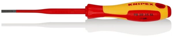 4003773079712-1 KNIPEX Schraubendreher (Slim) für Schlitzschrauben isolierender Mehrkomponenten – Griff, VDE – geprüft brüniert 202 mm