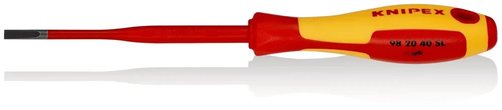 KNIPEX Schraubendreher (Slim) für Schlitzschrauben isolierender Mehrkomponenten – Griff, VDE – geprüft brüniert 202 mm