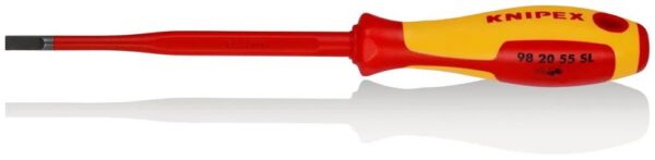 4003773079736-1 KNIPEX Schraubendreher (Slim) für Schlitzschrauben isolierender Mehrkomponenten – Griff, VDE – geprüft brüniert 232 mm