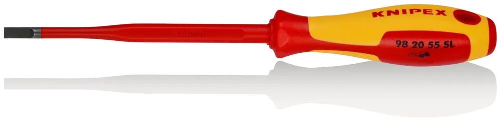 KNIPEX Schraubendreher (Slim) für Schlitzschrauben isolierender Mehrkomponenten – Griff, VDE – geprüft brüniert 232 mm