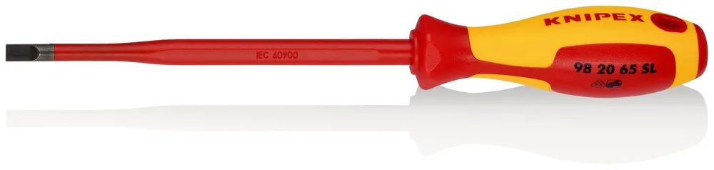 KNIPEX Schraubendreher (Slim) für Schlitzschrauben isolierender Mehrkomponenten – Griff, VDE – geprüft brüniert 262 mm
