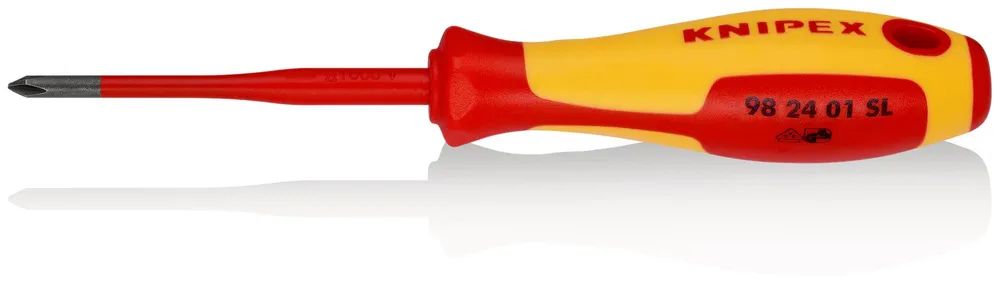 KNIPEX Schraubendreher (Slim) für Kreuzschlitzschrauben Phillips® isolierender Mehrkomponenten – Griff, VDE – geprüft brüniert 187 mm