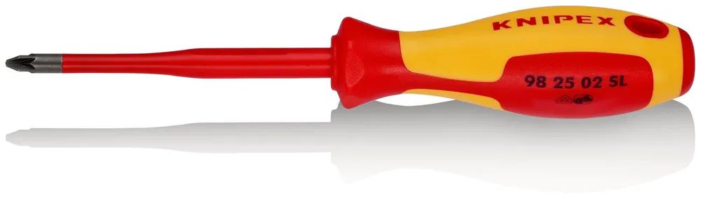 KNIPEX Schraubendreher (Slim) für Kreuzschlitzschrauben Pozidriv® isolierender Mehrkomponenten – Griff, VDE – geprüft brüniert 212 mm
