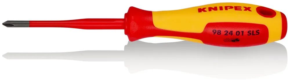 KNIPEX Schraubendreher (Slim) PlusMinus Phillips® isolierender Mehrkomponenten – Griff, VDE – geprüft brüniert 187 mm