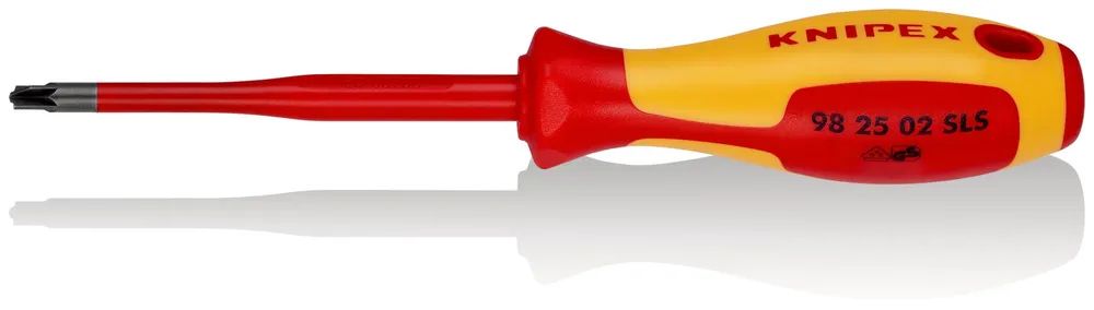 KNIPEX Schraubendreher (Slim) PlusMinus Pozidriv® isolierender Mehrkomponenten – Griff, VDE – geprüft brüniert 212 mm