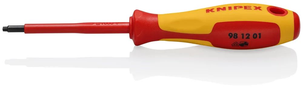 KNIPEX Schraubendreher für Robertsonschrauben R1 isoliert mit Mehrkomponenten – Hüllen, VDE – geprüft brüniert 185 mm