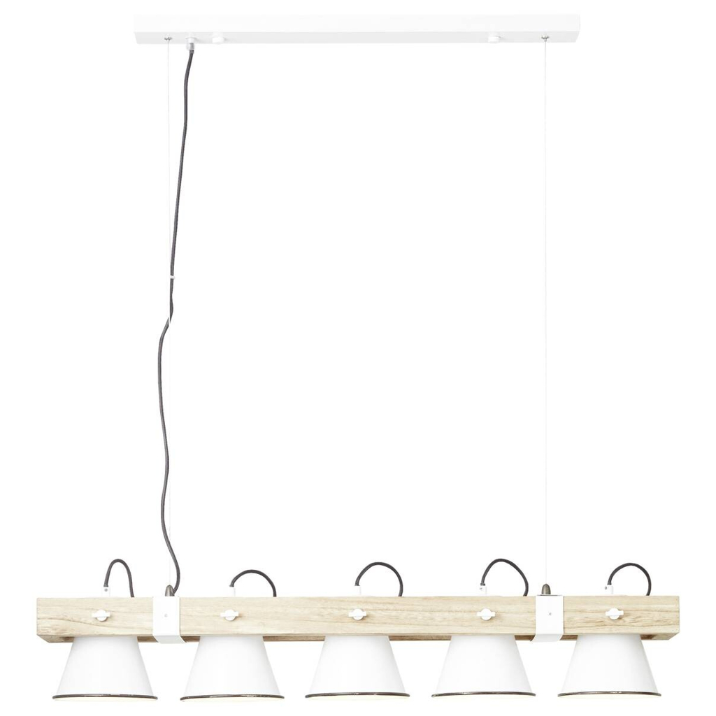 Brilliant Pendelleuchte Plow
weiß hellbraun Metall Holz B/T/L: ca. 95x20x115 cm E27 5 Brennstellen