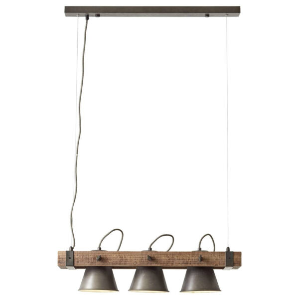 Brilliant Pendelleuchte Plow Metall Holz B/H: ca. 70x115 cm E27 3 Brennstellen – verschiedene Farben