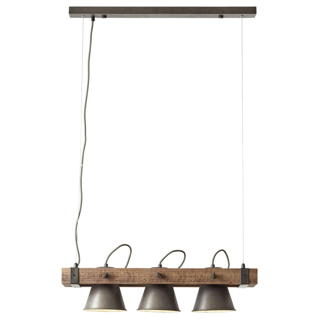 Brilliant Pendelleuchte Plow Metall Holz B/H: ca. 70×115 cm E27 3 Brennstellen – verschiedene Farben