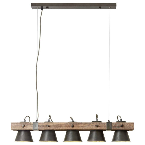 4004353359699 Brilliant Pendelleuchte Plow
schwarz dunkelbraun Metall Holz B/T/L: ca. 95x20x115 cm E27 5 Brennstellen