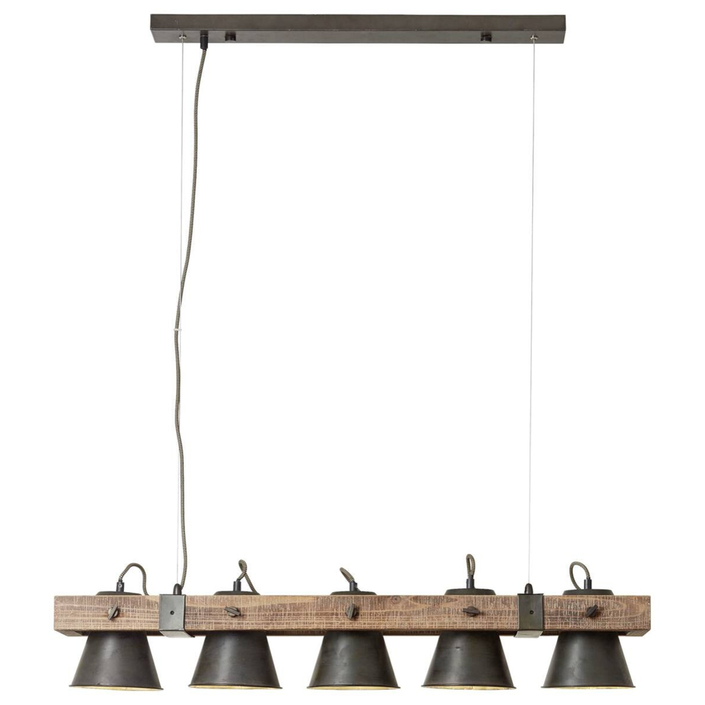 Brilliant Pendelleuchte Plow
schwarz dunkelbraun Metall Holz B/T/L: ca. 95x20x115 cm E27 5 Brennstellen