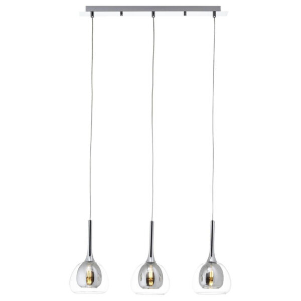 4004353360848 Brilliant Pendelleuchte Hadan
Chrom grau klar Metall Rauchglas B/H/T: ca. 66x120x16 cm E14 3 Brennstellen